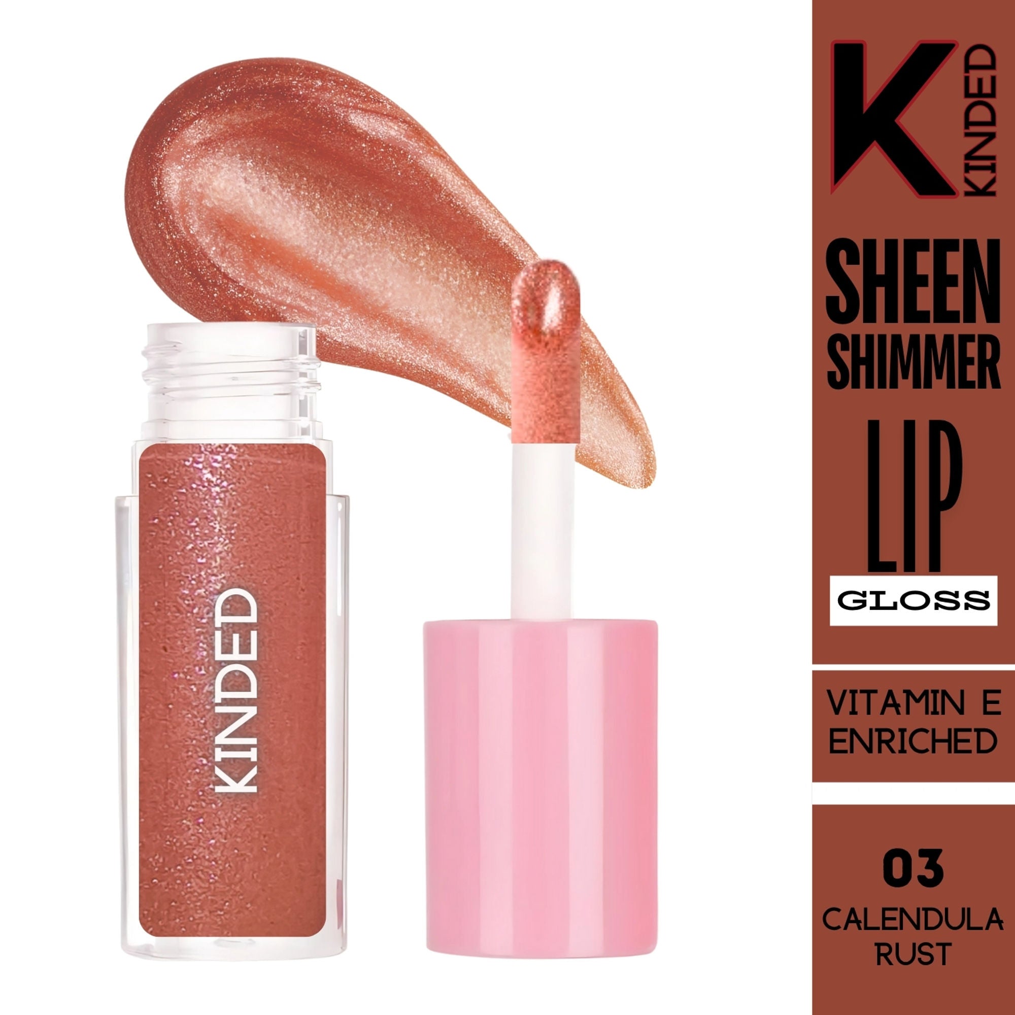 KINDED Sheen Shimmer Lip Gloss - 03 Calendula Rust | Grocsy