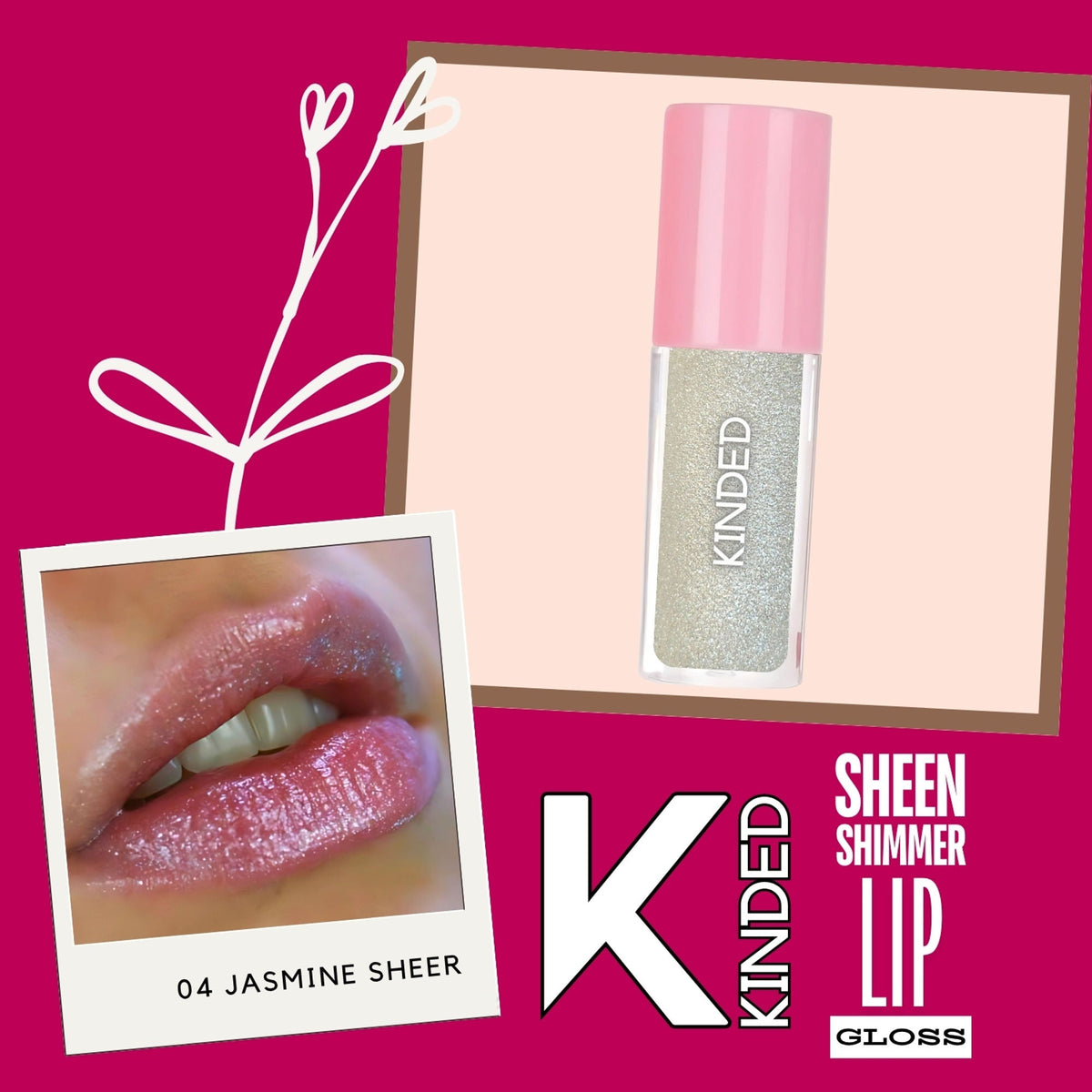 KINDED Sheen Shimmer Lip Gloss - 04 Jasmine Sheer | Grocsy