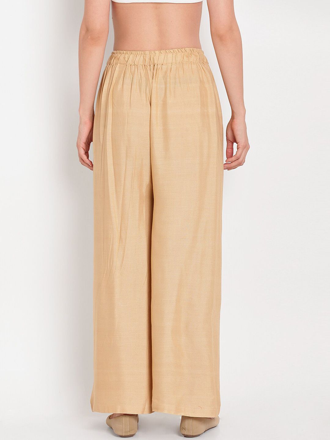 TAG 7 Women Beige Solid Straight Palazzos | Grocsy