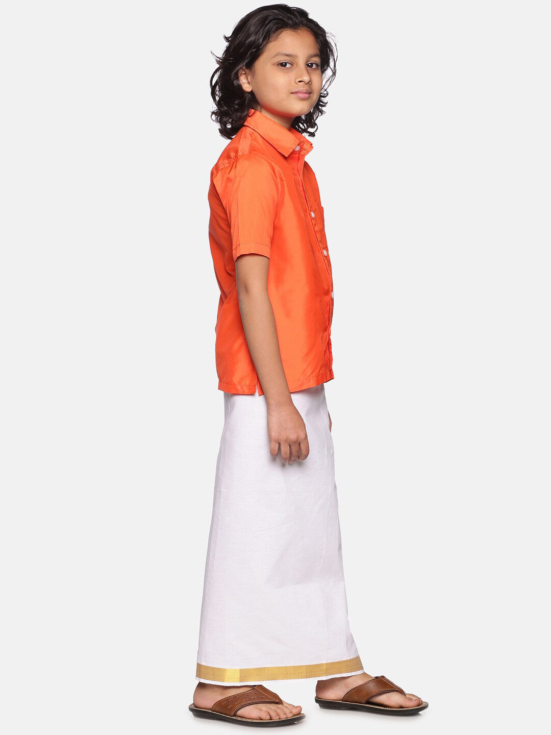 Sethukrishna Boys Orange & White Shirt with Dhoti | Grocsy