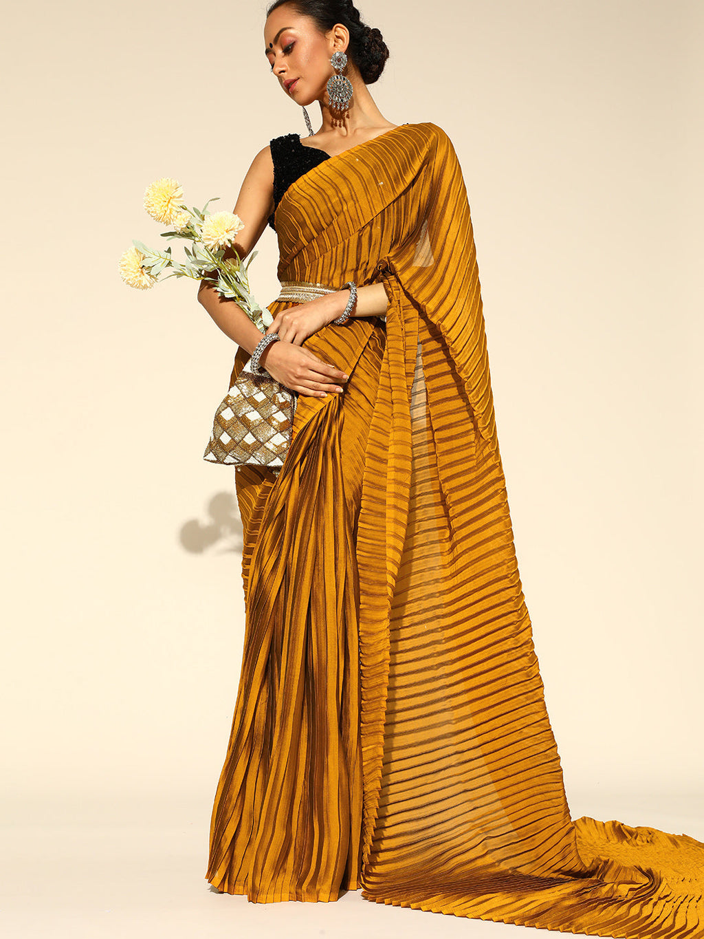 Saree Mall Mustard Party Wear Saree with Matching Blouse | Grocsy