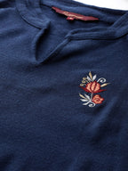 Sangria Deep Navy Blue Acrylic Winter Kurta | Grocsy
