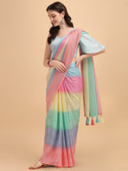 Sangria Blue & Pink Georgette Striped Zari Work Saree | Grocsy