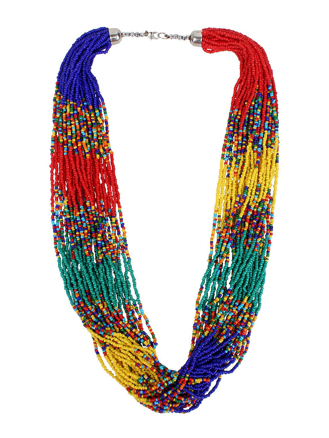 Cardinal Red & Green Beaded Multistring Necklace & Earrings Set | Grocsy