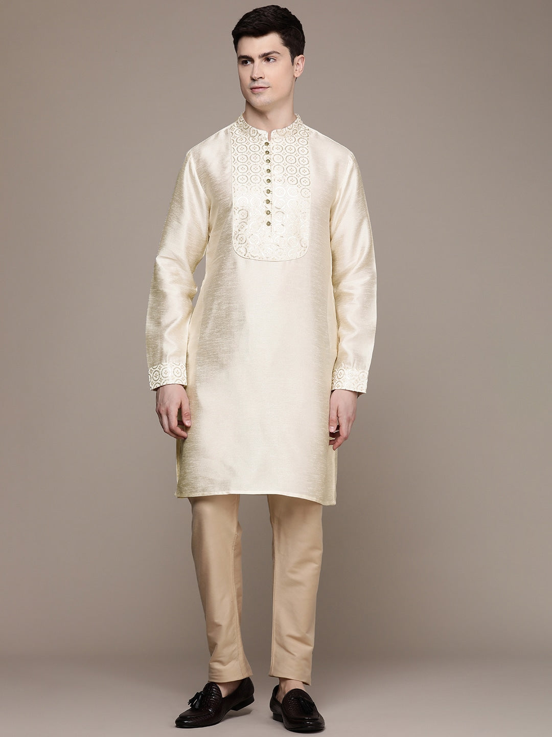 House of Pataudi Ethnic Motifs Yoke Design Sequinned Jashn Kurta | Grocsy