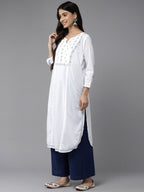 ADA Ethnic Motifs Embroidered Chikankari Cotton Kurta | Grocsy