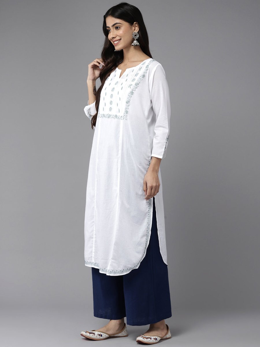 ADA Ethnic Motifs Embroidered Chikankari Cotton Kurta | Grocsy