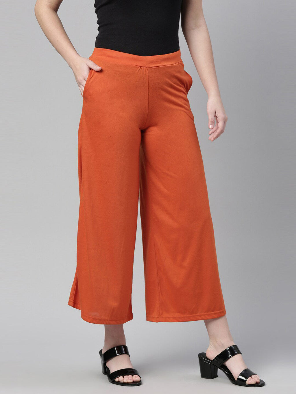 Souchii Women Orange Knitted Palazzo | Grocsy