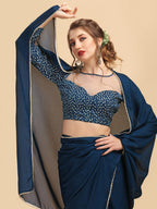 Sangria Satin Saree With Beads & Stones Embellished Border | Grocsy