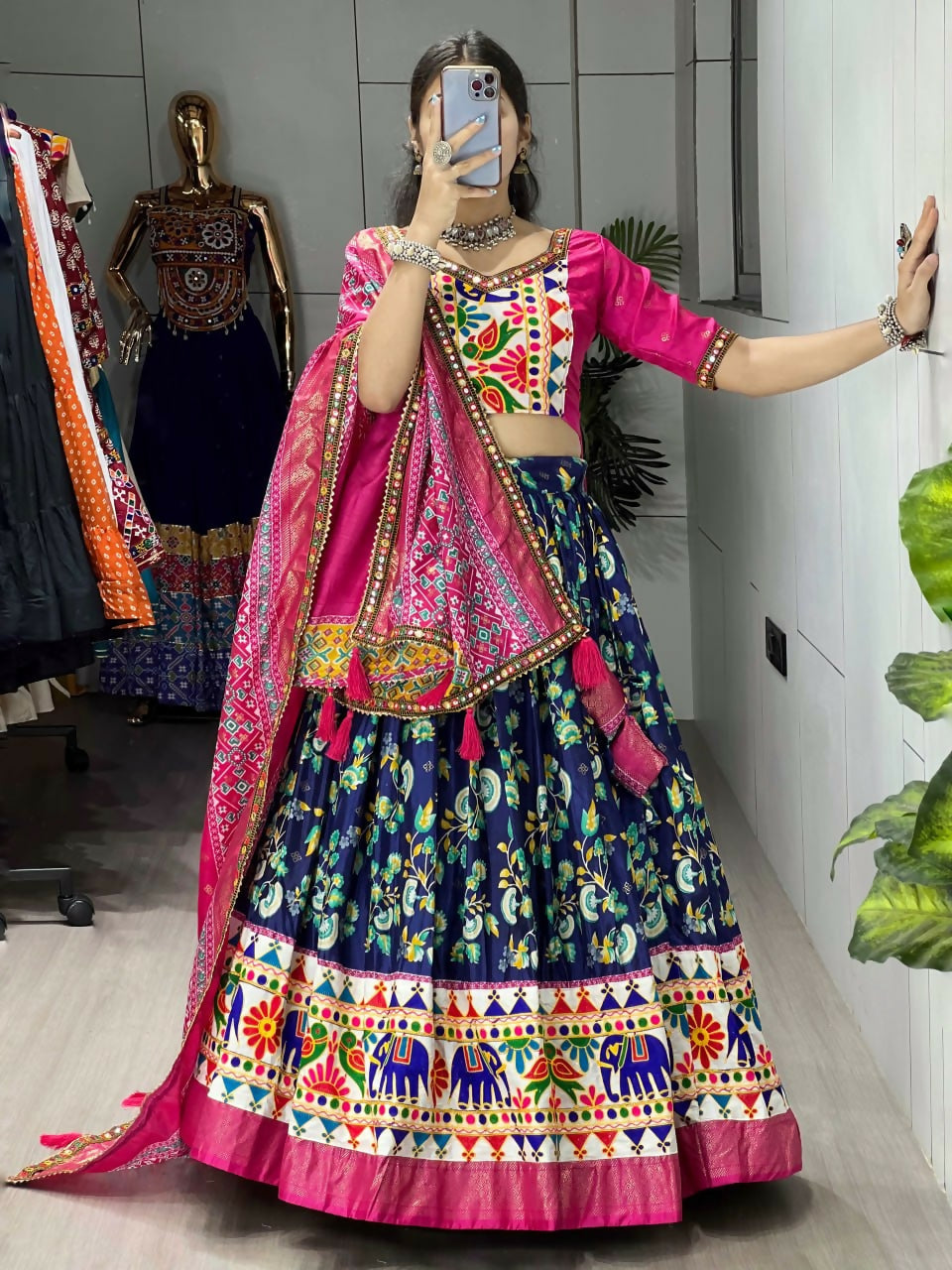 Yash Enterprise Blue Silk Embroidery Semi Stitched Navratri Chaniya Choli | Grocsy
