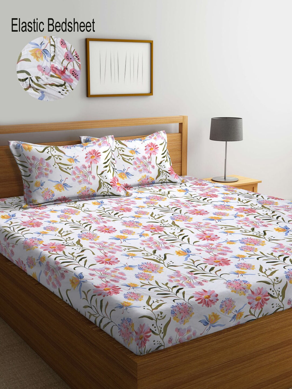 KLOTTHE Floral 300 TC Fitted Super King Bedsheet with 2 Pillow Covers | Grocsy