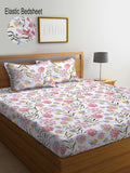 KLOTTHE Floral 300 TC Fitted Super King Bedsheet with 2 Pillow Covers | Grocsy