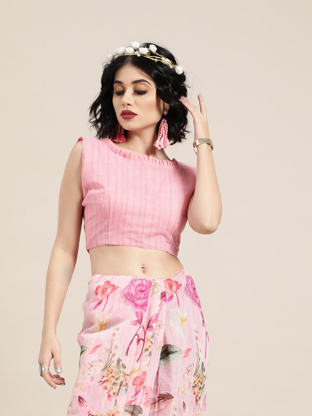 Saree Mall Pink Printed Saree | Grocsy