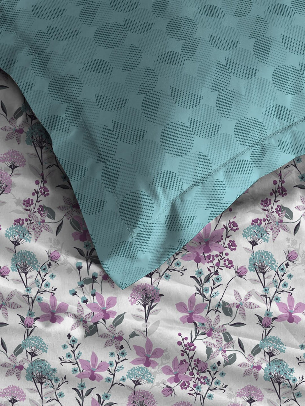 MYTRIDENT Violet White Floral Cotton 144 TC Queen Bedsheet With 2 Pillow Covers | Grocsy