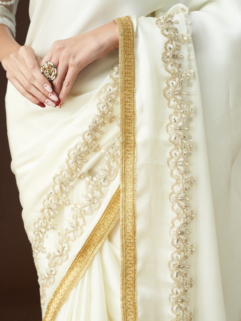 kasee Embroidered Embellished Satin Saree | Grocsy