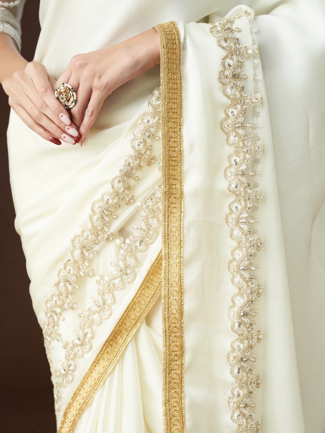 kasee Embroidered Embellished Satin Saree | Grocsy