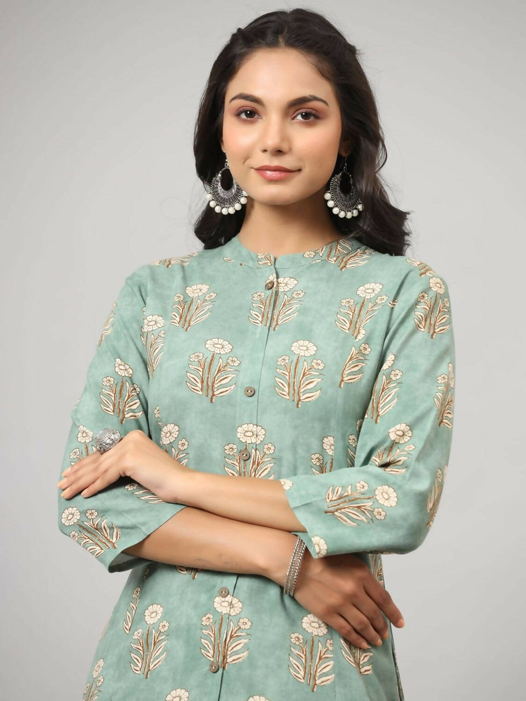 Juniper Women's Green Printed A-Line Kurta | Grocsy