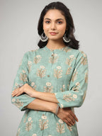 Juniper Women's Green Printed A-Line Kurta | Grocsy