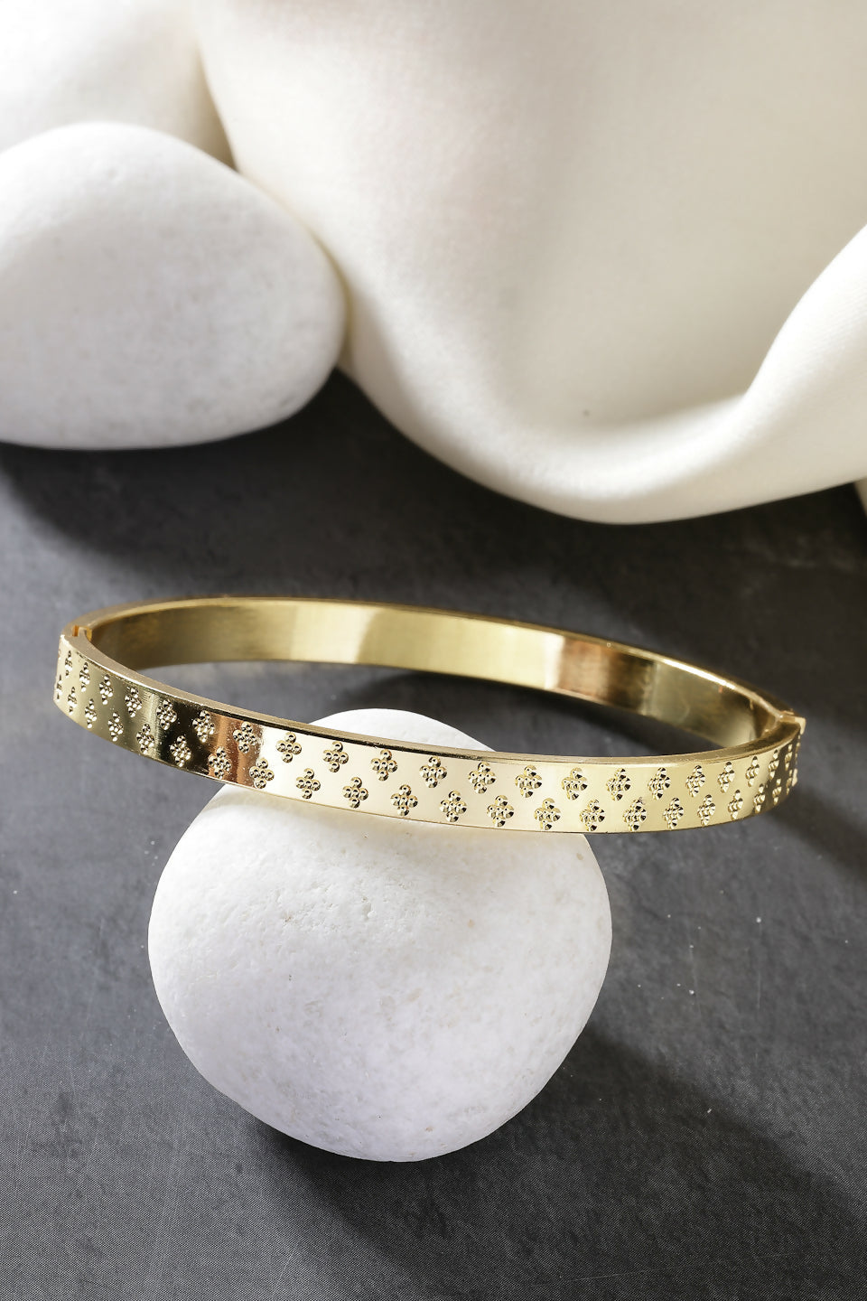 NVR Men's Gold-Polished Stainless Steel Kada Bracelet