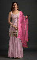 Anaita Pink Georgette Suit with Embroidered Thread & Sequence Work | Grocsy