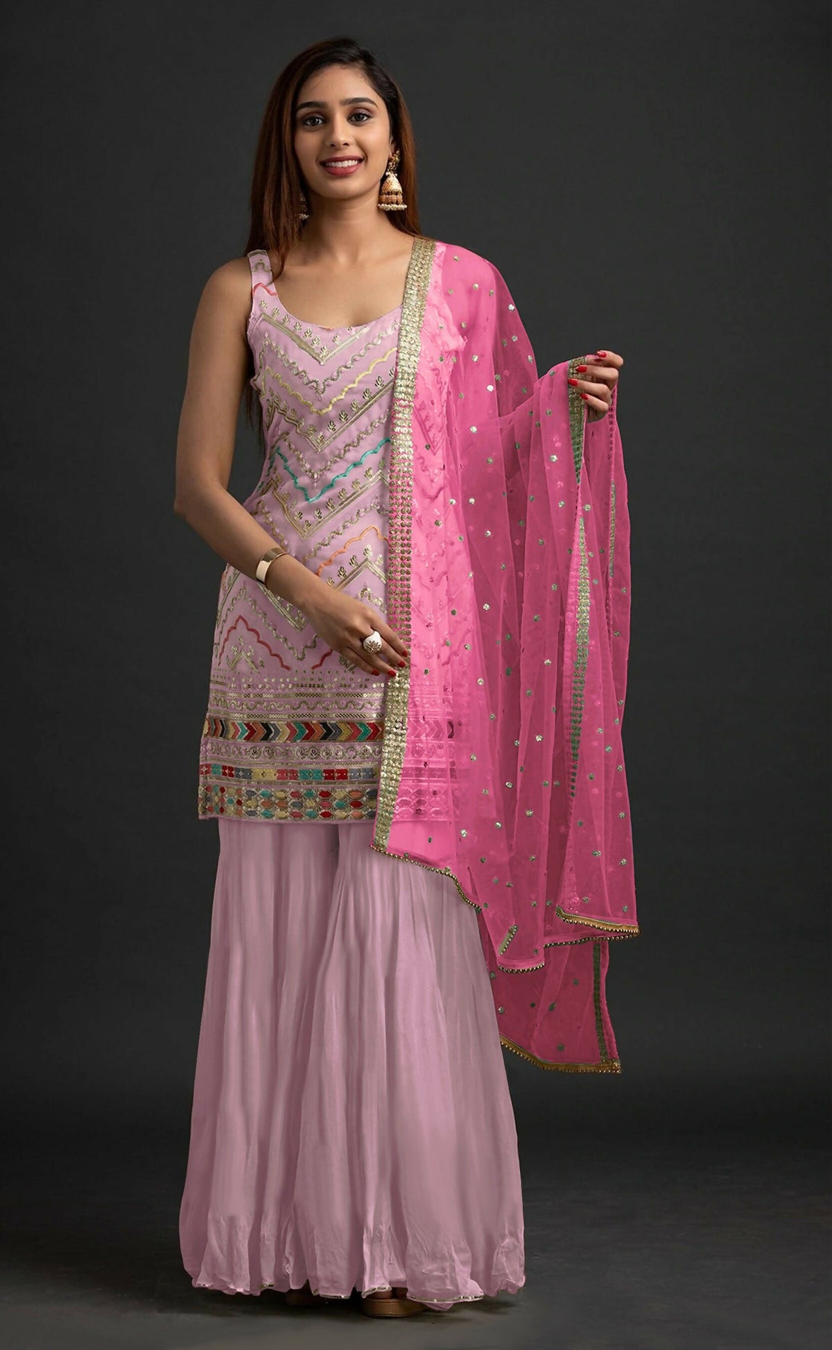 Anaita Pink Georgette Suit with Embroidered Thread & Sequence Work | Grocsy