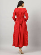 Juniper Women's Red Festive Printed Flared Dress | Grocsy