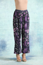 trueBrowns Black Printed Velvet Pant | Grocsy