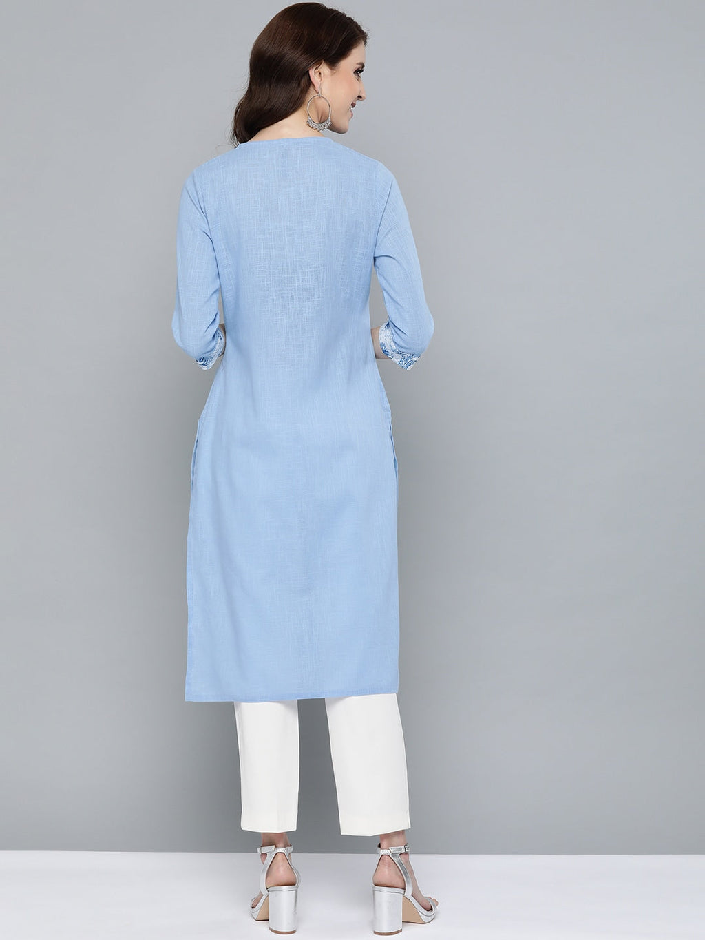 HERE&NOW Women Blue Solid Straight Kurta | Grocsy