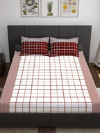Story@home Maroon & White Geometric 152 TC Queen Bedsheet with 2 Pillow Covers | Grocsy