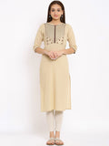 HERE&NOW Beige Geometric Yoke Design Thread Work Kurta | Grocsy