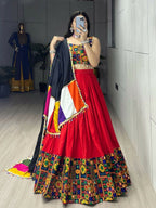 Yash Enterprise Red Rayon Cotton Embroidery Semi Stitched Navratri Chaniya Choli | Grocsy