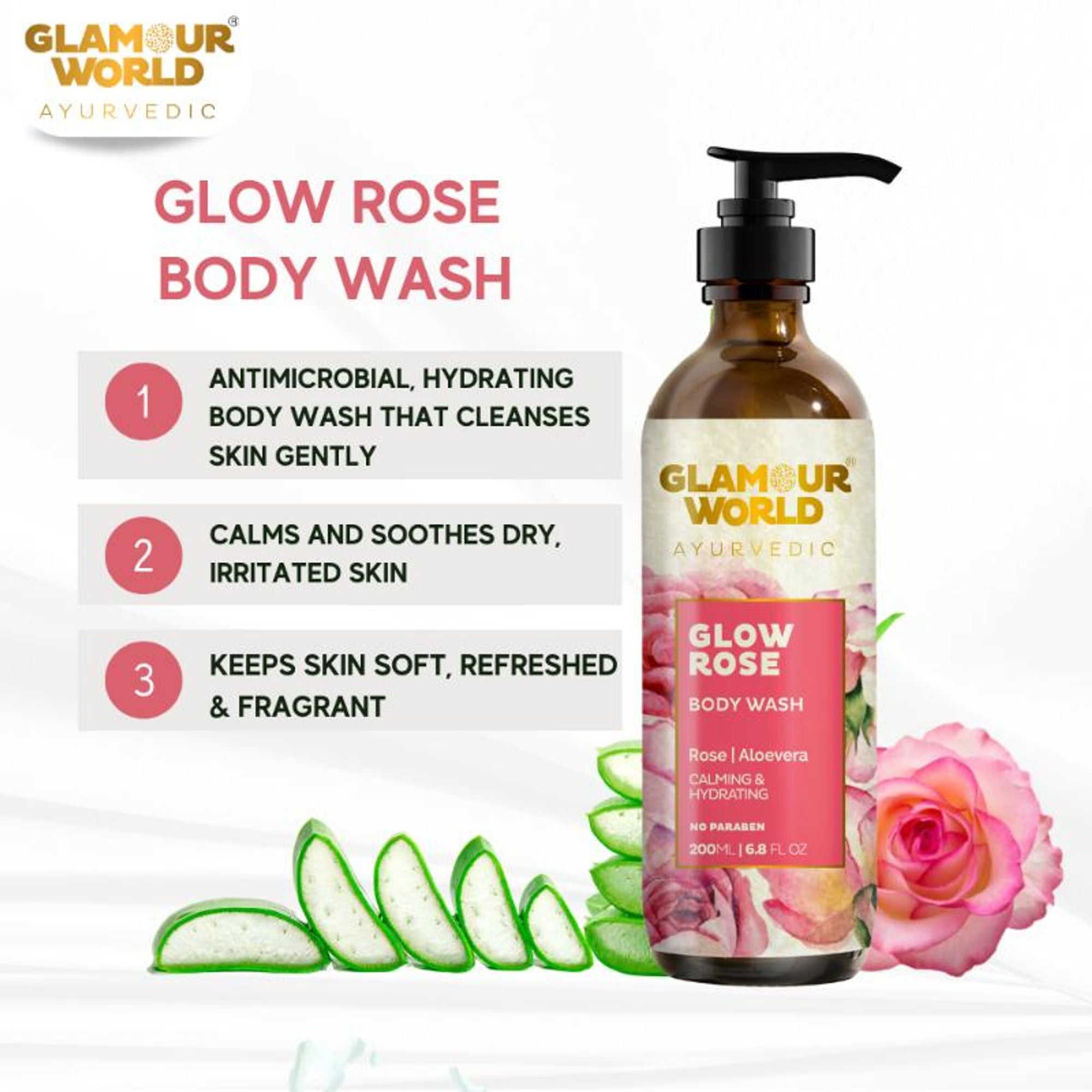 GLAMOUR WORLD AYURVEDIC Glow Rose Body Wash | Grocsy