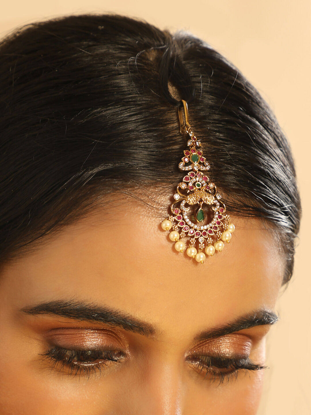 Nuyug 18K Gold Plated Ethereal Dual Color Maang Tikka | Grocsy