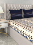 MYTRIDENT Multicoloured Blue Geometric 120 TC Cotton 1 Queen Bedsheet with 2 Pillow Covers | Grocsy