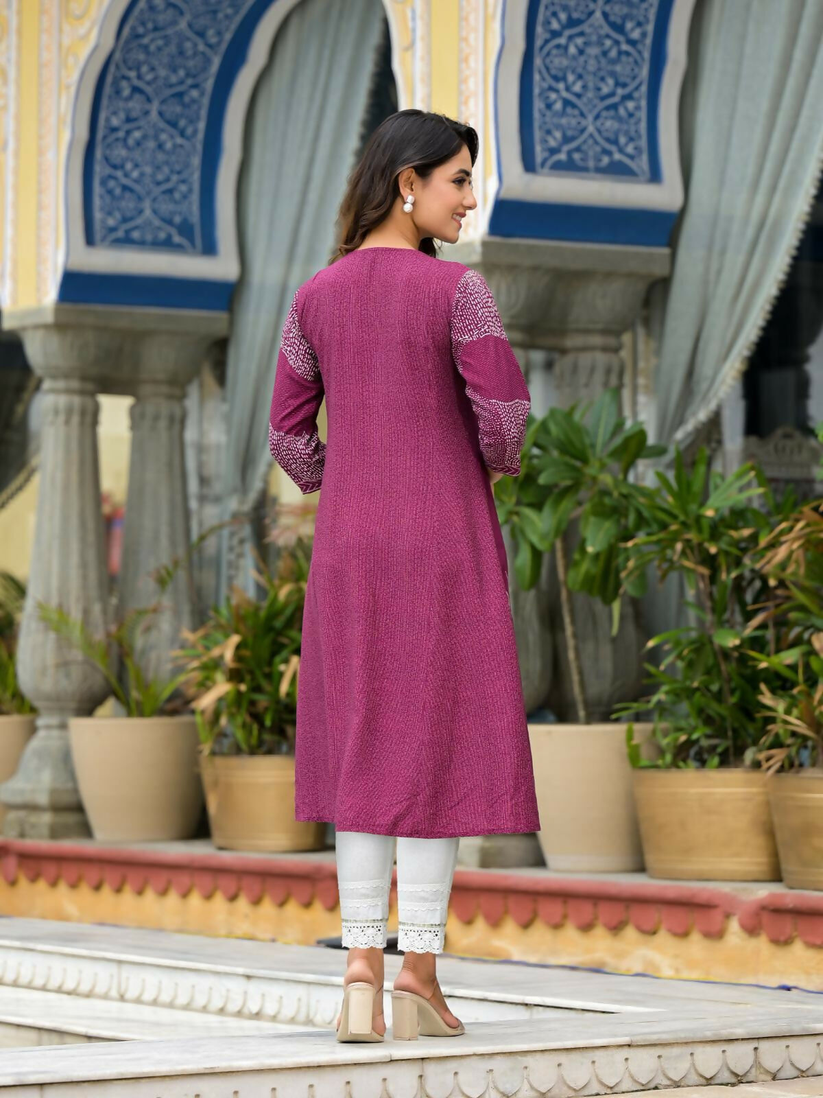 Juniper Women's Wine Beautiful Printed Liva Rayon A-Lined Kurta For Women | Grocsy