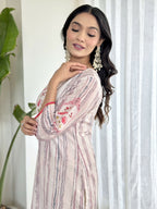 White Multi Viscose Chanderi Stitched Suit With Dupatta - Tanisha | Grocsy