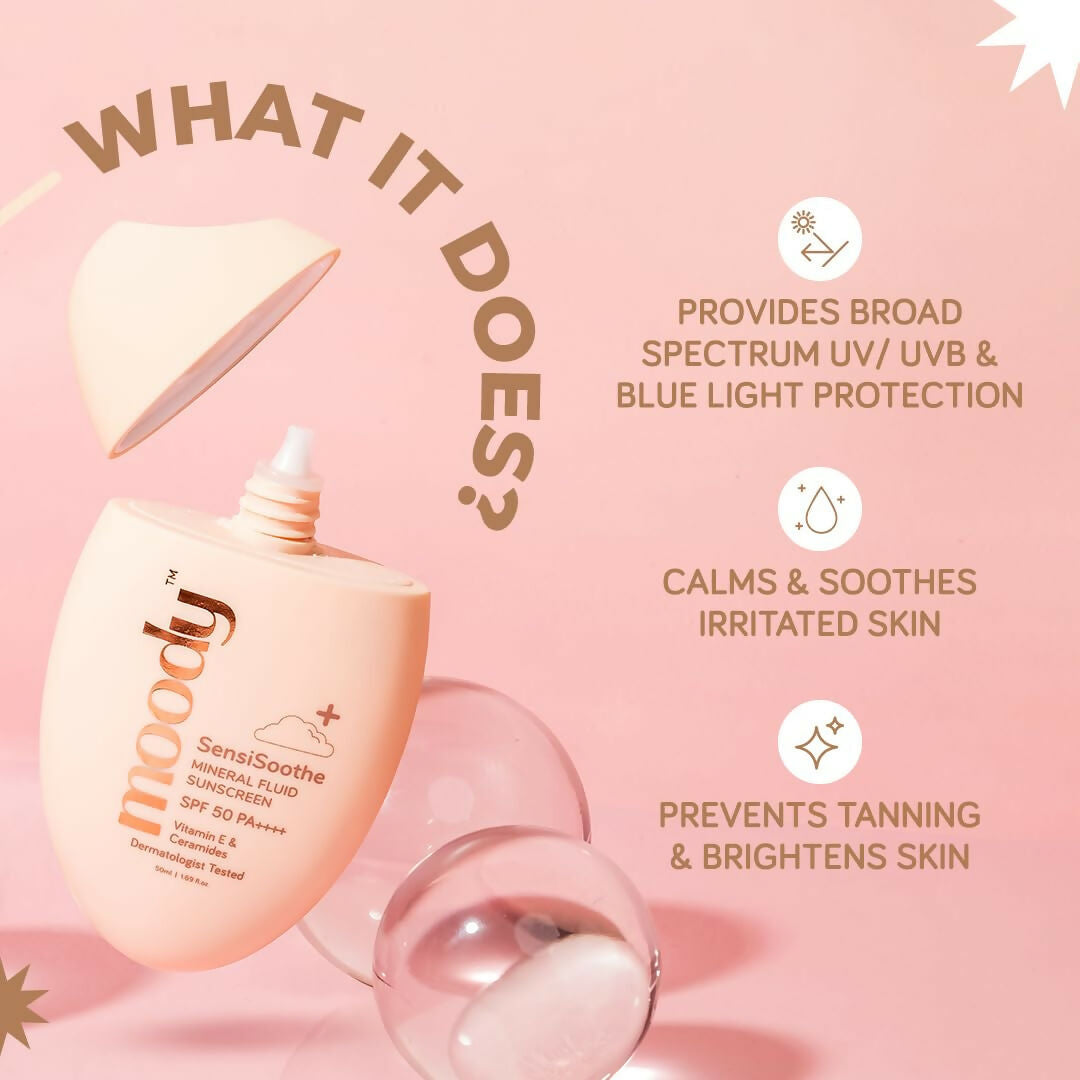Moody SensiSoothe Mineral Brightening Sunscreen Serum with Ceramides & Rice | Grocsy