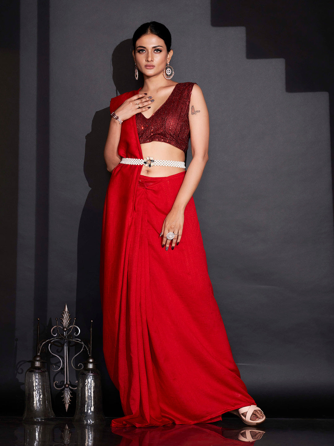 Tikhi Imli Ready To Wear Party Saree | Grocsy