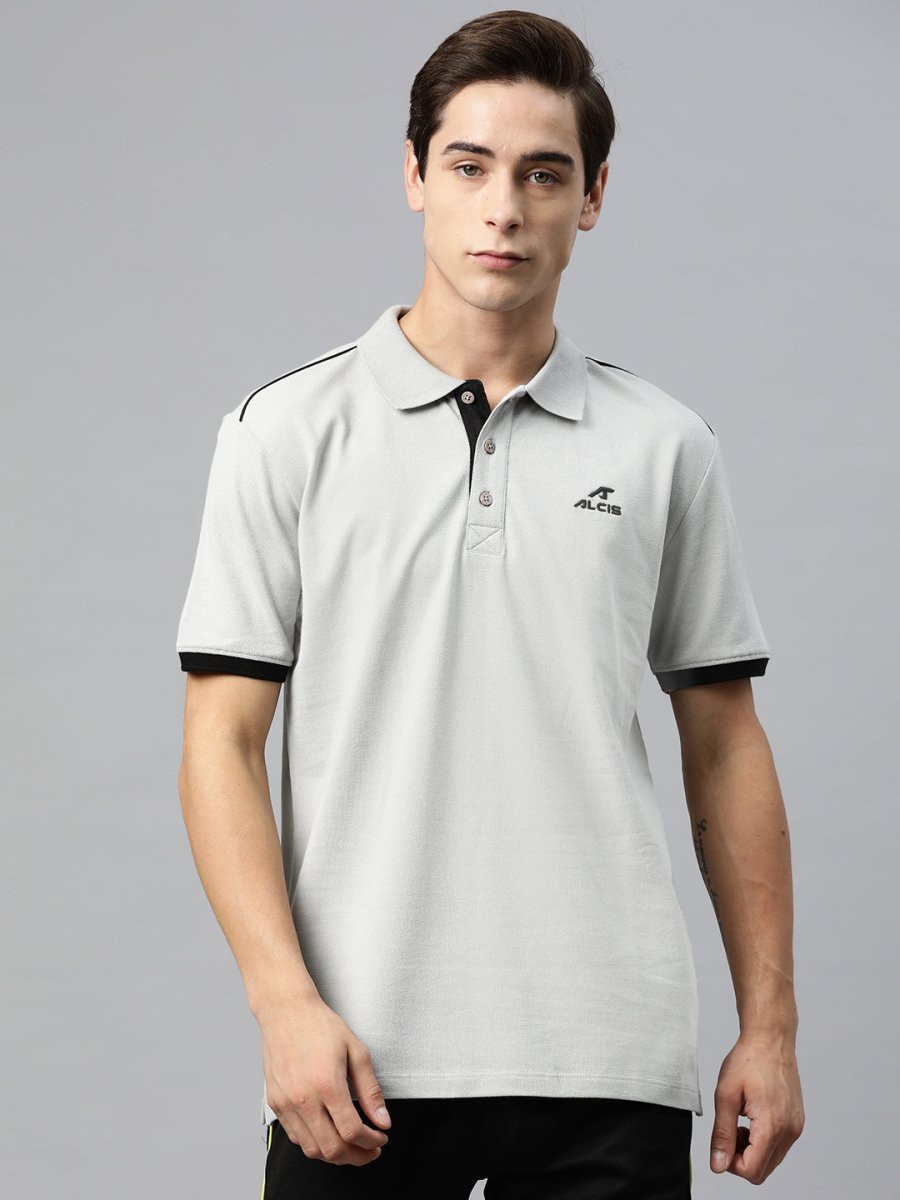 Alcis Men Brand Logo Embroidered Polo Collar Sports T-shirt | Grocsy