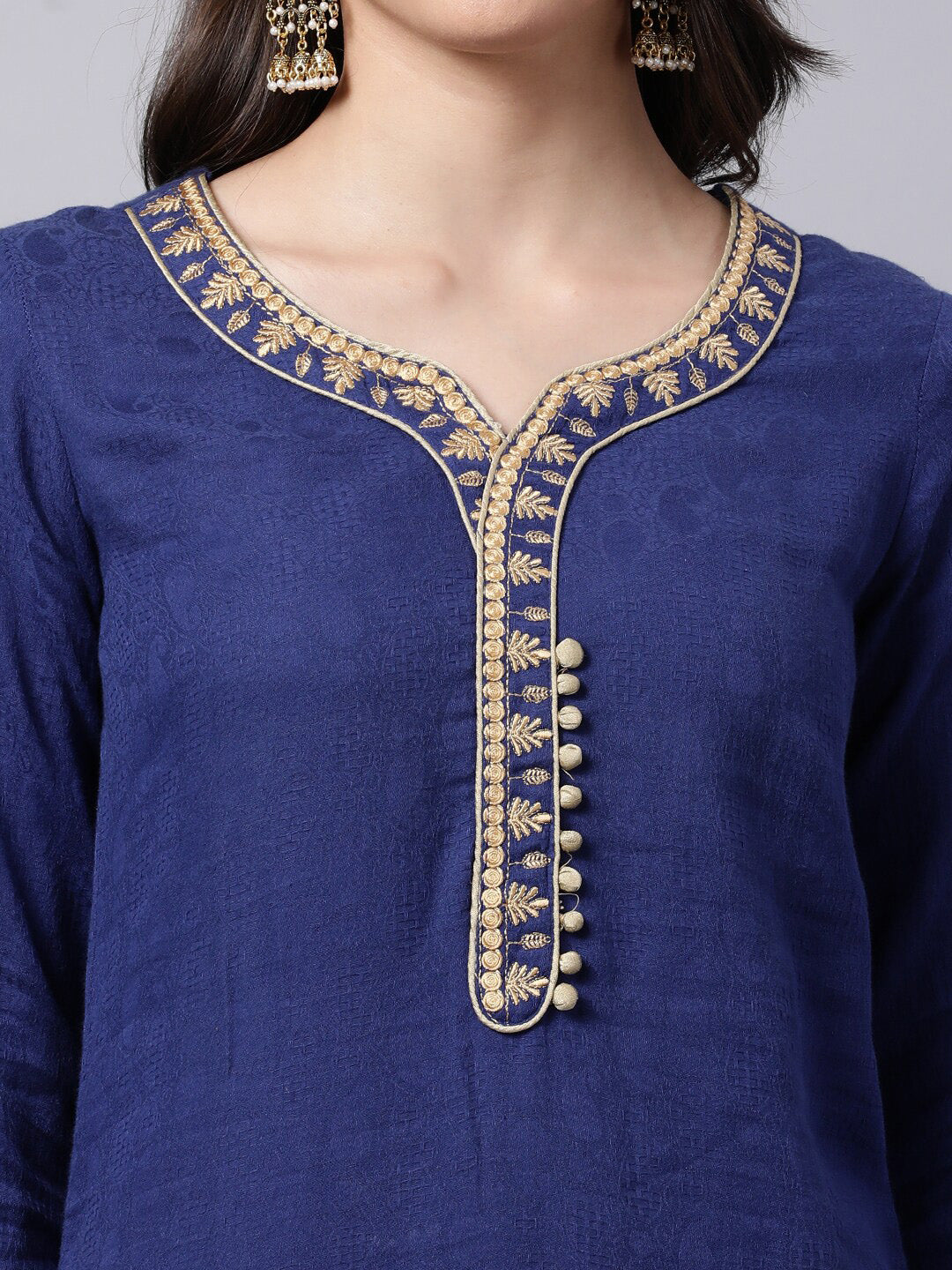 Souchii Women Blue Yoke Design Thread Work Grandeur & Majestic Artwork Kurta | Grocsy