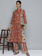 HERE&NOW Women Ethnic Motifs Printed Regular Pure Cotton Kurta Set | Grocsy