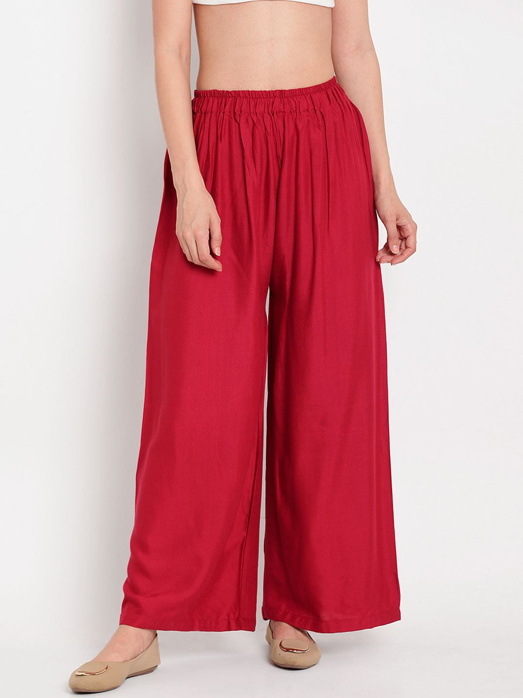 TAG 7 Women Pack Of 2 Black & Maroon Solid Flared Palazzos | Grocsy