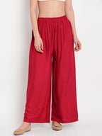 TAG 7 Women Pack Of 2 Black & Maroon Solid Flared Palazzos | Grocsy
