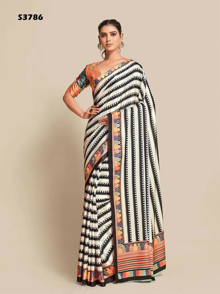 Black Bright Moss Designer Digital Printed Party Wear Saree - Be Verly | Grocsy