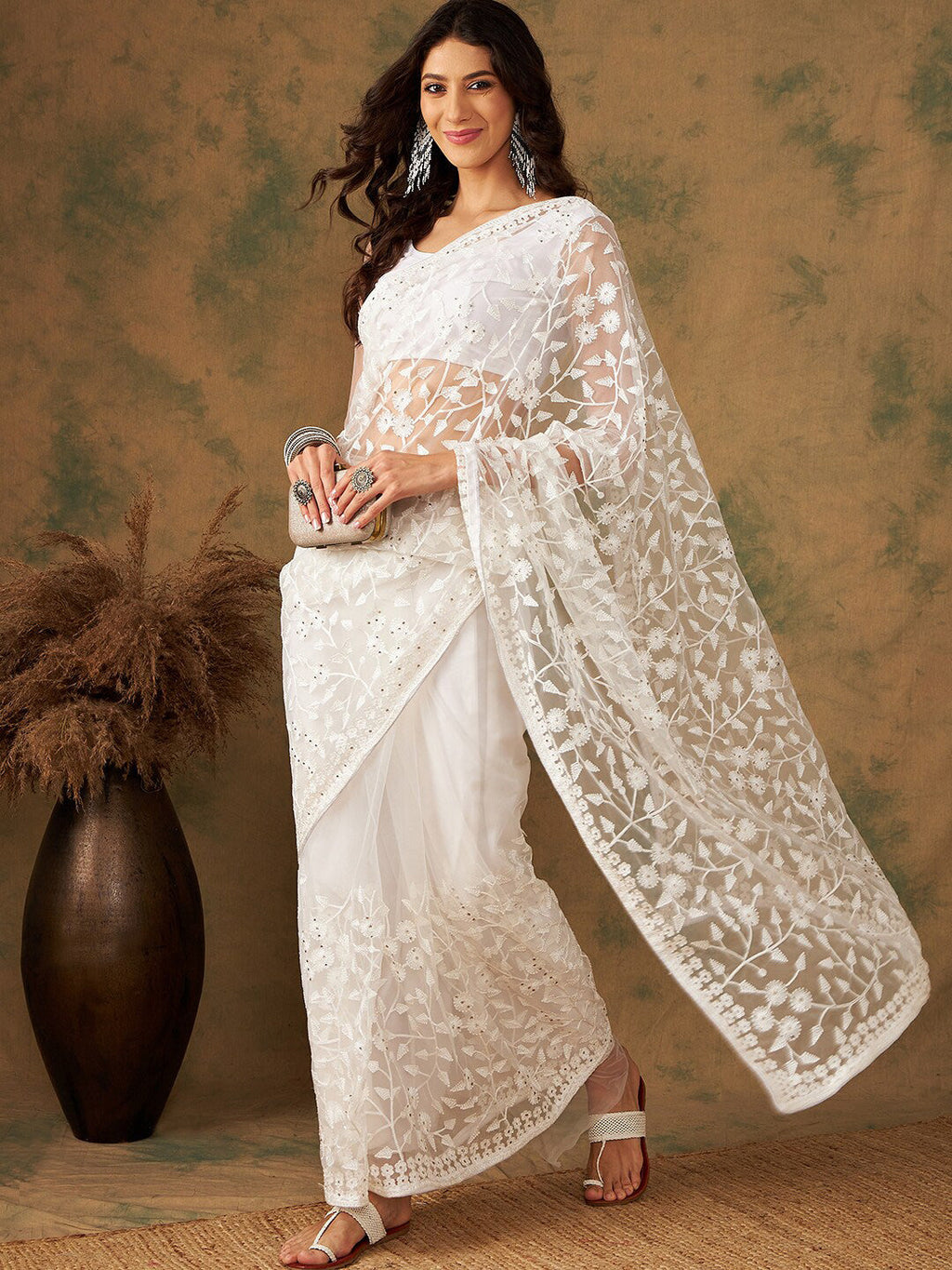 Sangria Embroidered Net Sarees | Grocsy