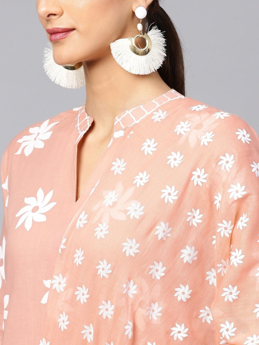 Aks Floral Printed Pure Cotton Straight Kurta With Palazzos & Dupatta | Grocsy