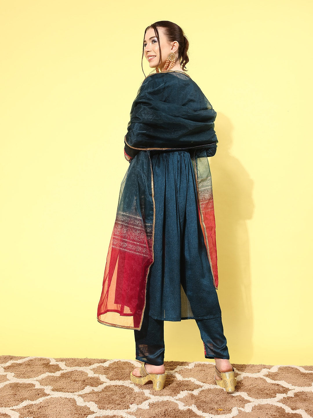 Sangria Women Floral Embroidered Regular Kurta with Trousers & With Dupatta | Grocsy