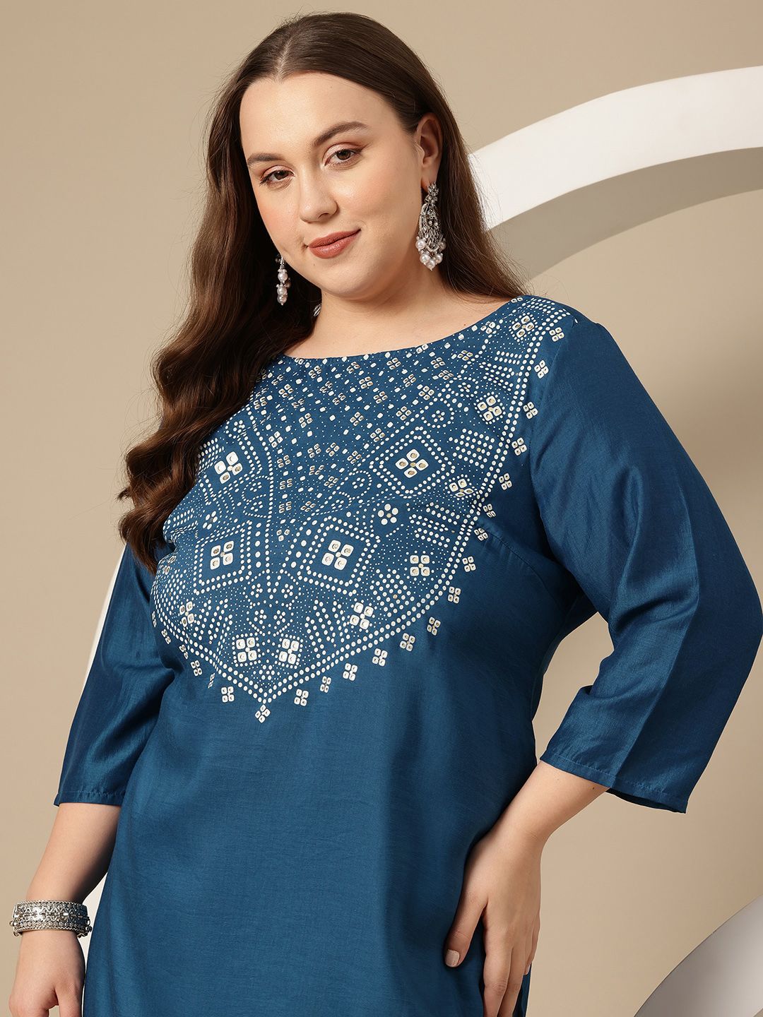 Sztori Plus Size Geometric Printed Kurta | Grocsy