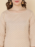 HERE&NOW Women Beige Ethnic Motifs Printed Pure Cotton Kurta with Trousers & Dupatta | Grocsy