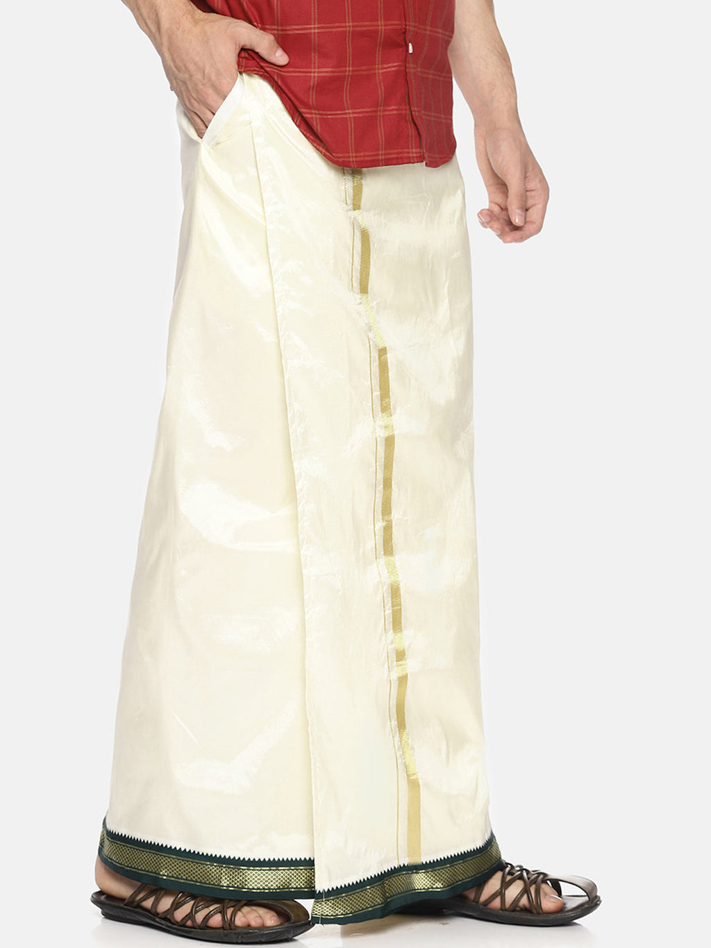 Sethukrishna Cream-Coloured Solid Readymade Dhoti For Men | Grocsy